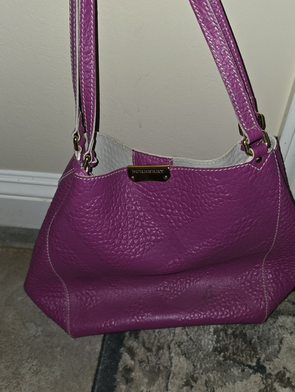 Burberry Fuchsia Pebble-Grain Leather Shoulder Bag